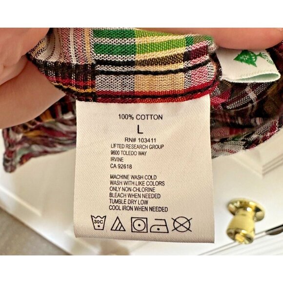 LRG Lifted Research Group Patchwork Woven Short Sleeve Button Up Shirt | Size L - Picture 8 of 8